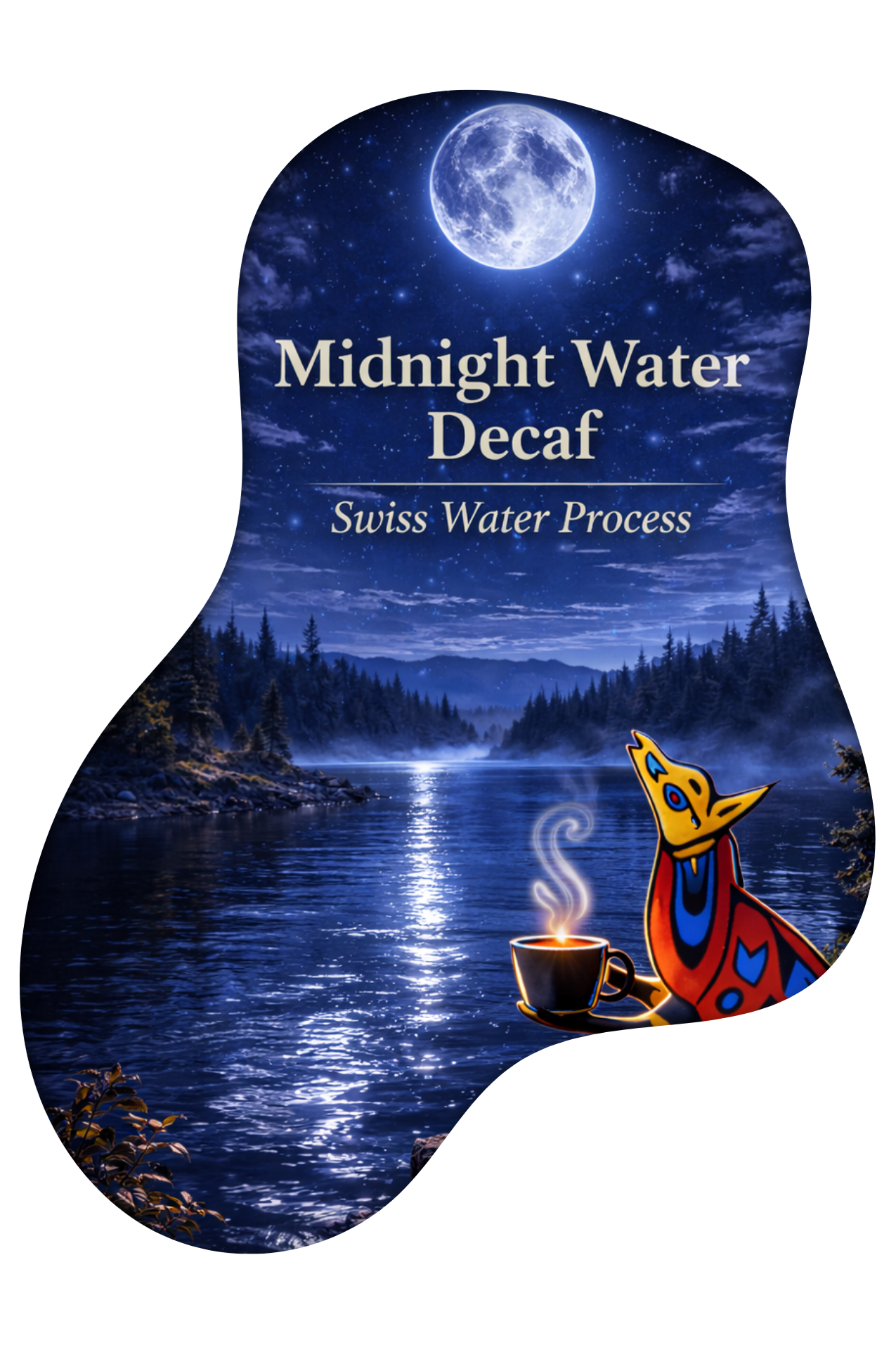 Swiss Water Decaf coffee beans - Midnight Water Inspired Landscape Art