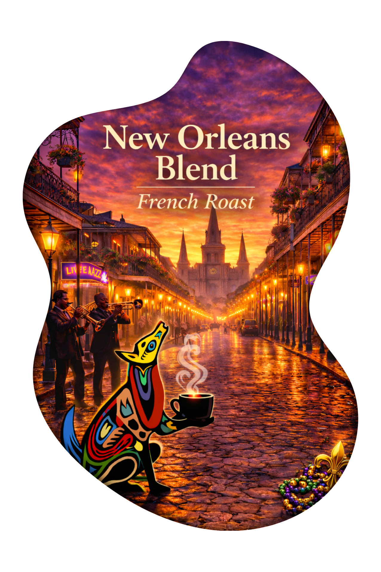 New Orleans Blend coffee beans – New Orleans landscape inspired artwork”
