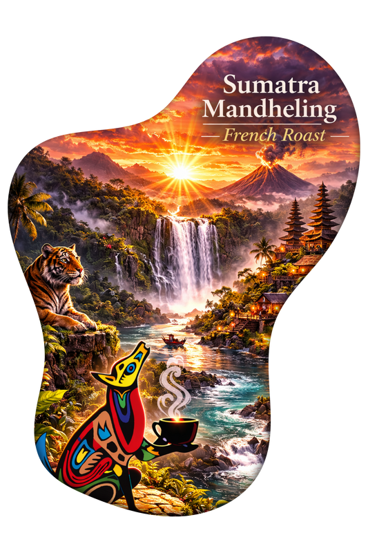 Sumatra Mandheling coffee beans – Sumatra landscape inspired artwork”